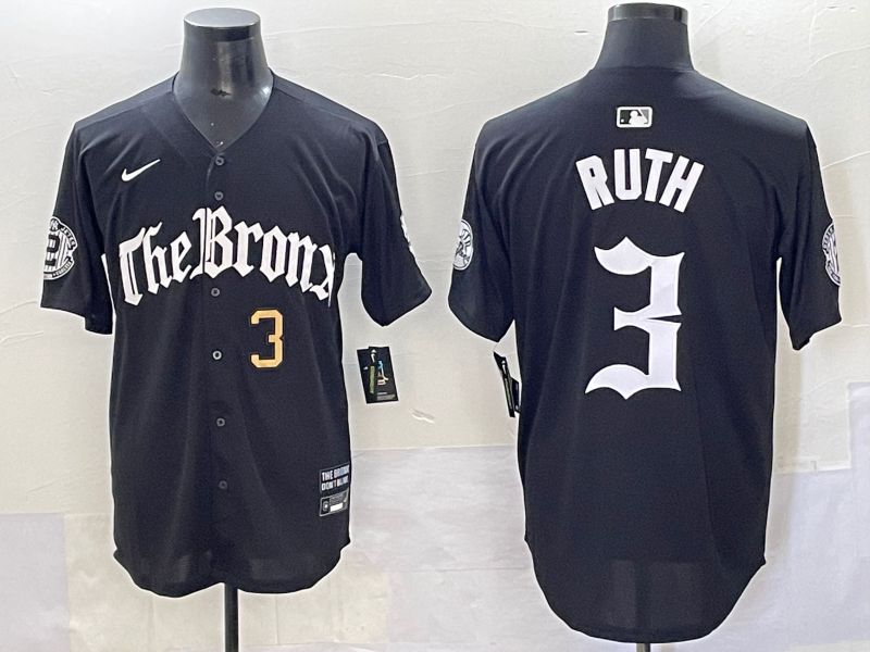 Men 2025 New York Yankees #3 Ruth Black Five generations Joint Name Nike MLB Jersey style 3->new york yankees->MLB Jersey